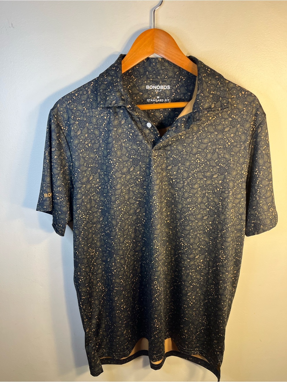 Bonobos Golf Shirt, Paisley Leaf Print Short Sleeve Standard Fit Men’s Medium